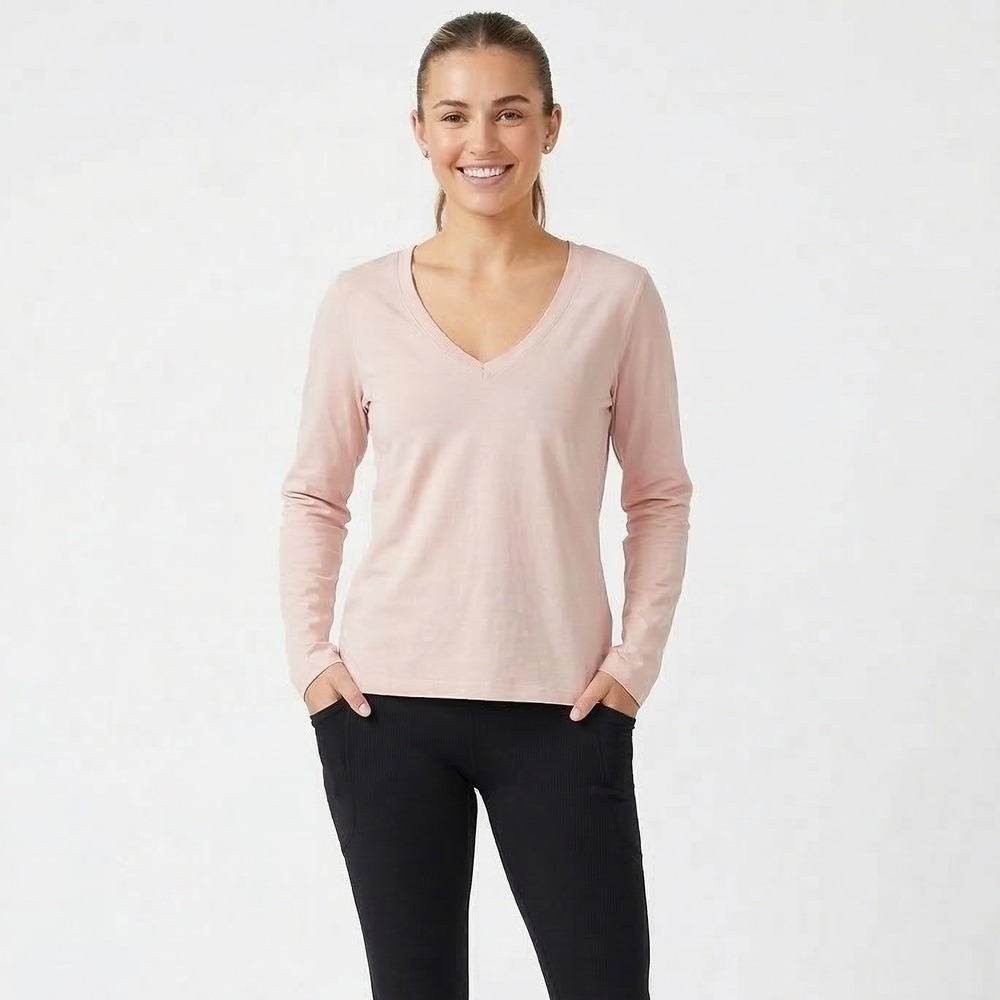 Grey Lab Women's Size Small Blush Pink V-Neck Long Sleeve Basic Cotton Shirt NWT